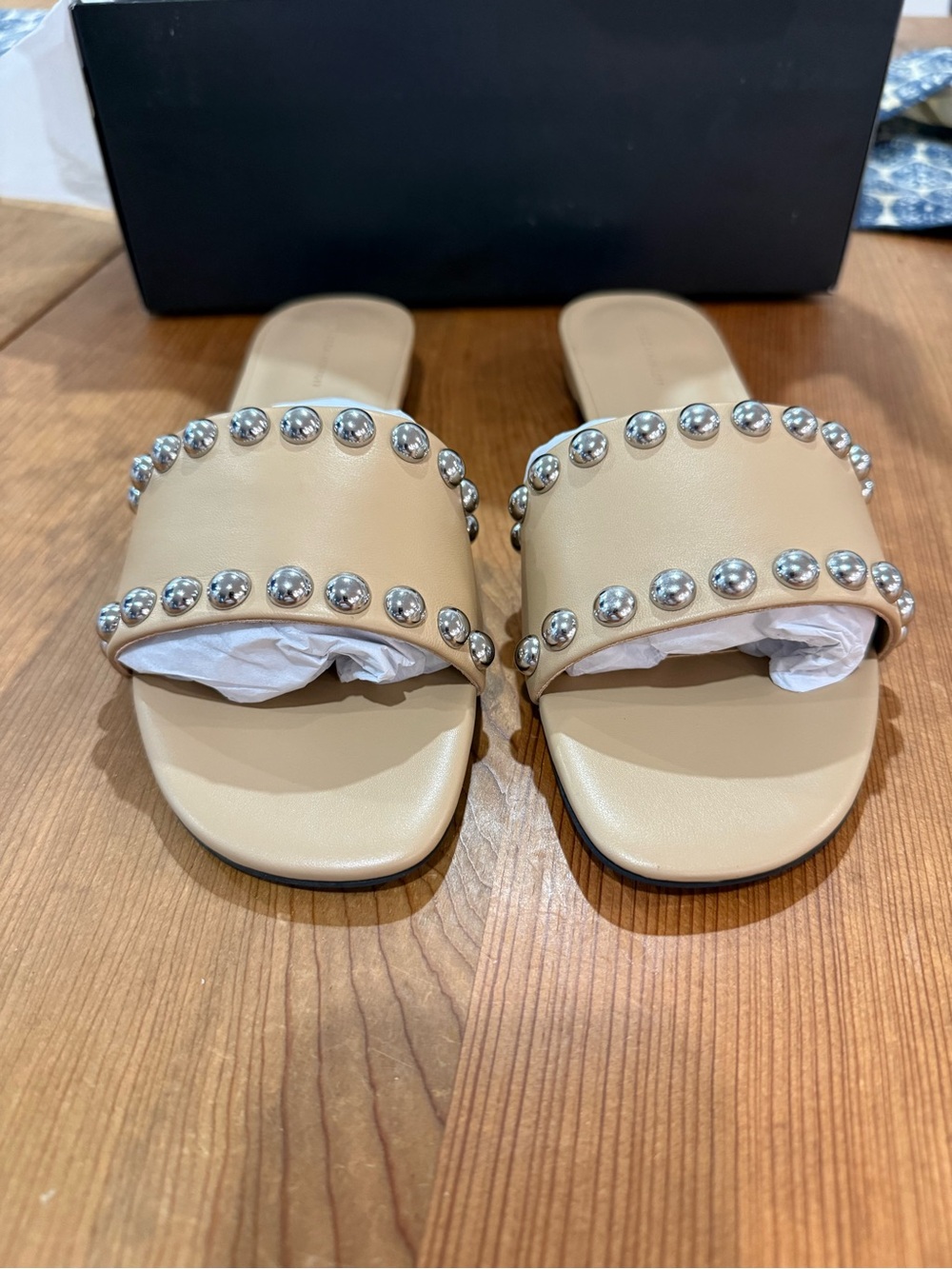 Rebecca Minkoff Tan Studded Slide Sandals - Picture 9 of 10